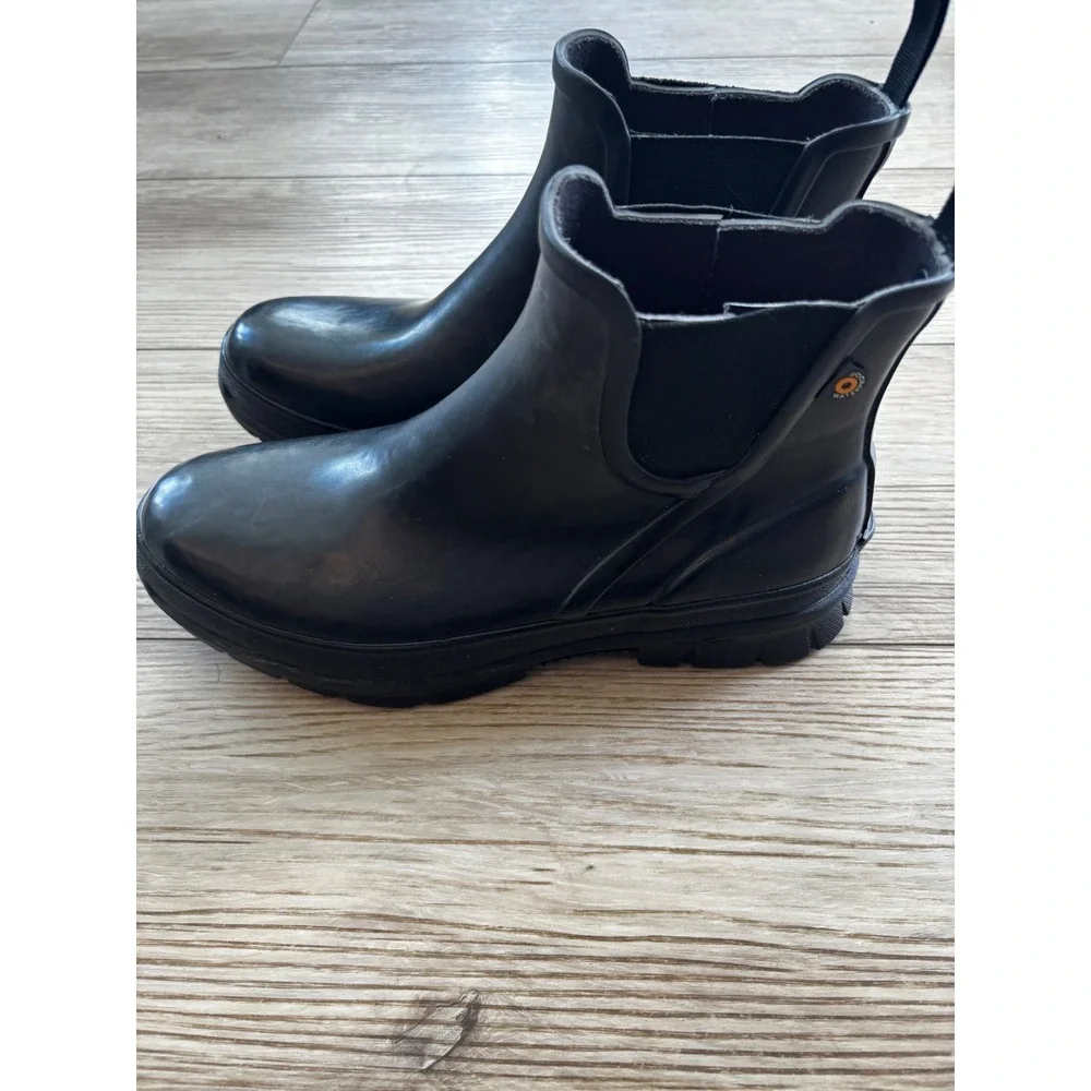 Bogs Amelia Slip On Black Waterproof Rain Boots Womens 7 Ankle Chelsea 79000-001